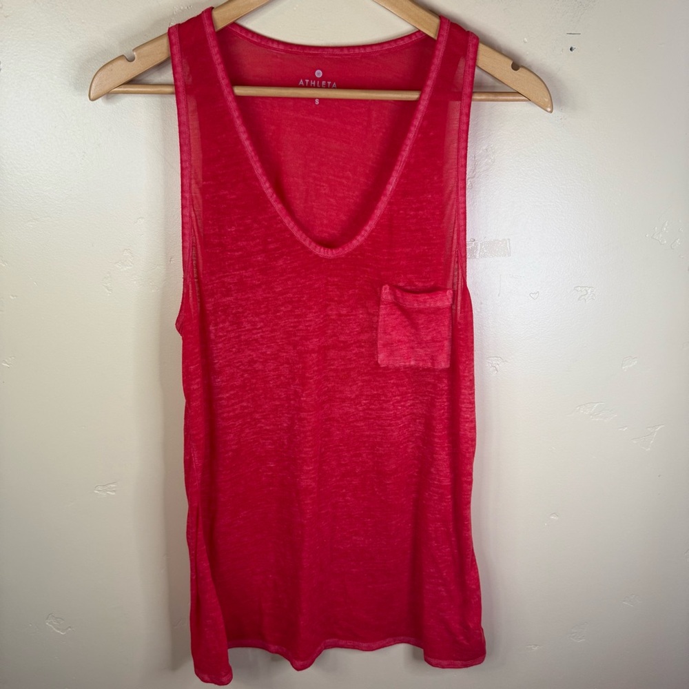 Athleta SUPER‎ SOFT Sheer Size Small VNeck Sleeveless Top Red Pink Lightweight